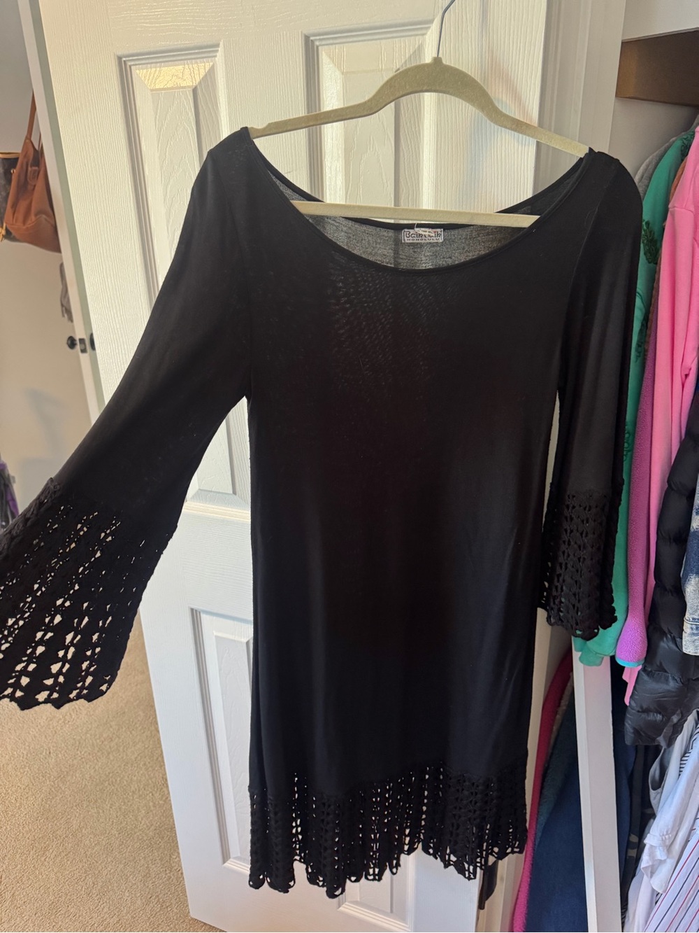 BCBGMaxAzria Black Scoop Neck Tunic Top with Crochet Trim